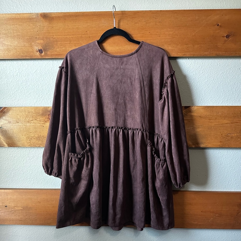 Brown Faux Suede Dress